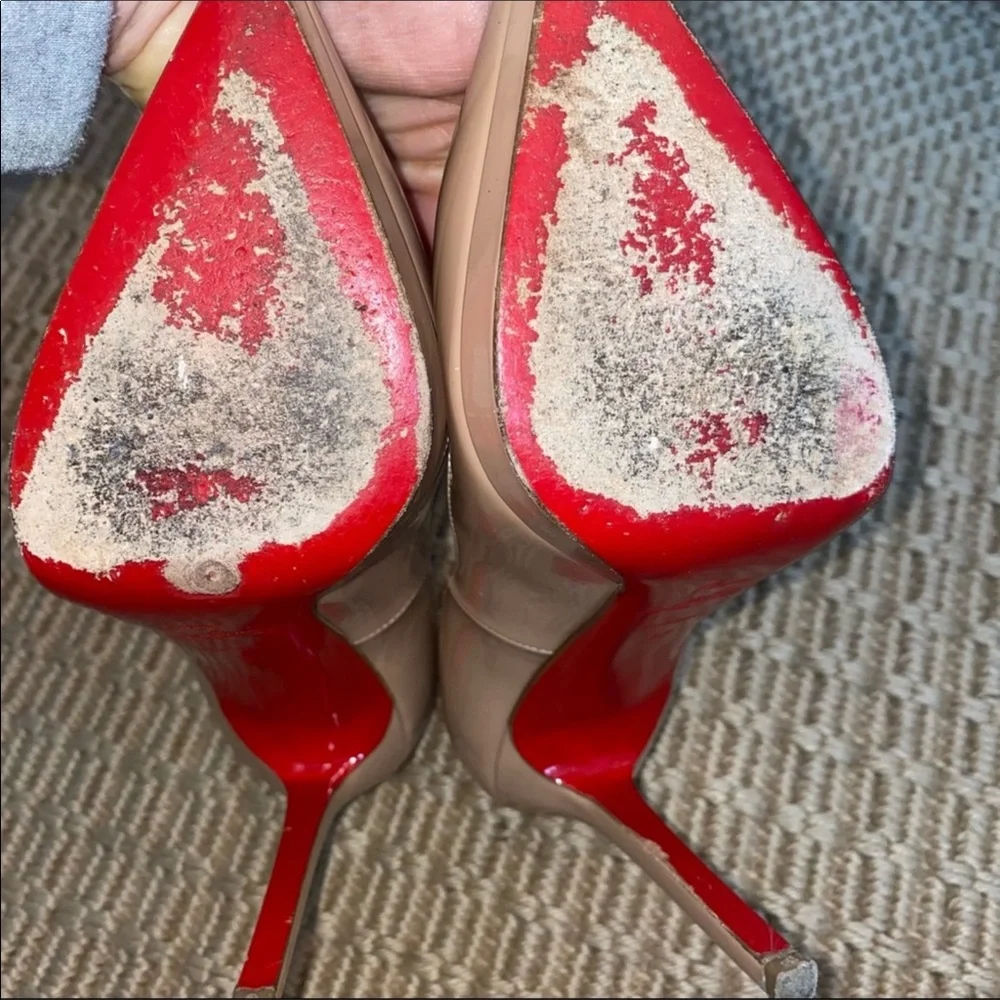 CHRISTIAN LOUBOUTIN || authentic tan patent leather Pigalle heels size 37 USA 7 - Picture 11 of 11